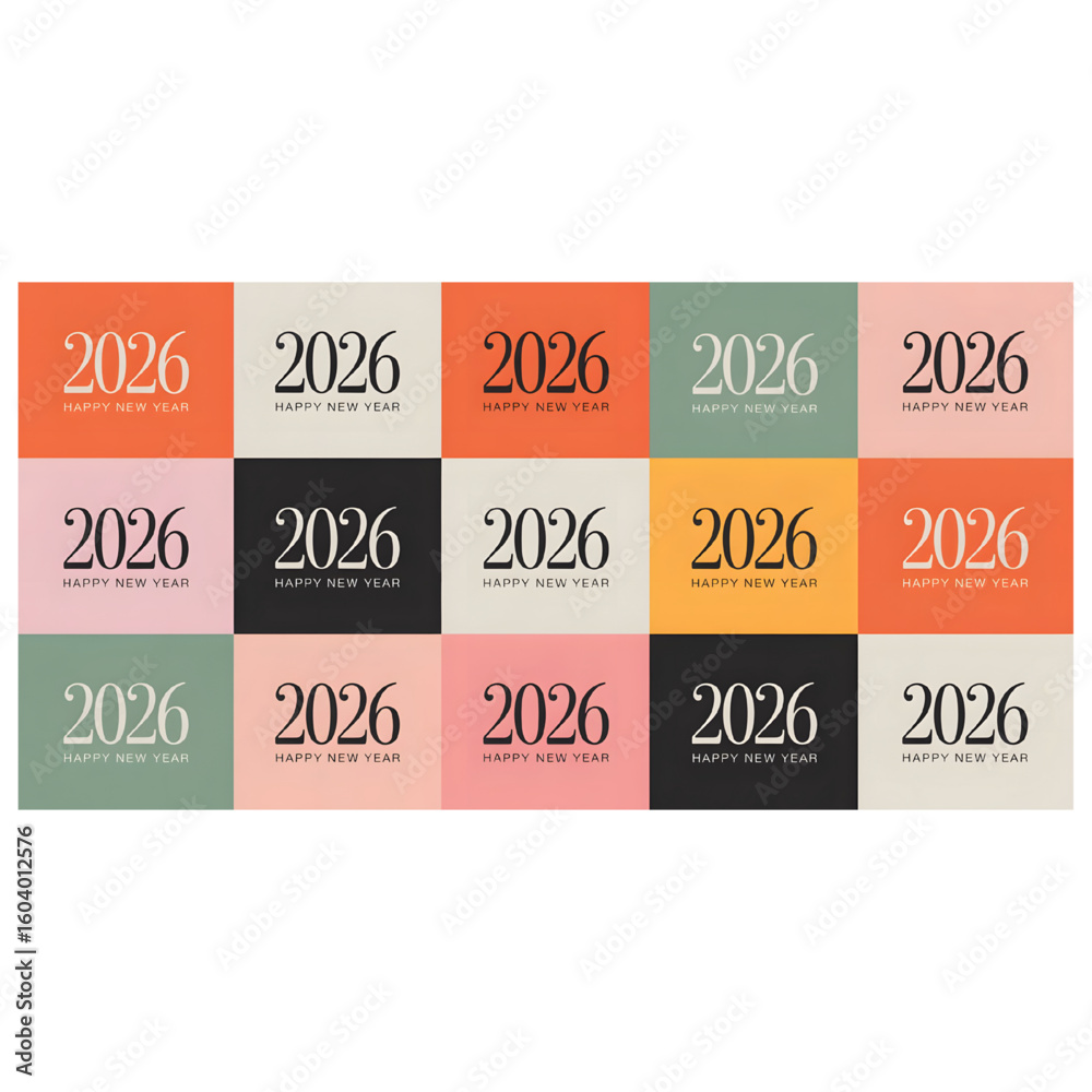 Fototapeta premium 2026 Happy New Year Logos - Minimalist Modern Colorful Celebration Designs