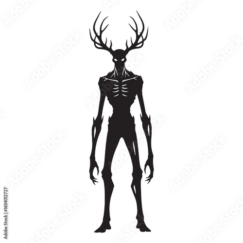 A cursed spirit of northern woods – Wendigo silhouette captured in chilling Wendigo vector – Wendigo illustration – Halloween vector

