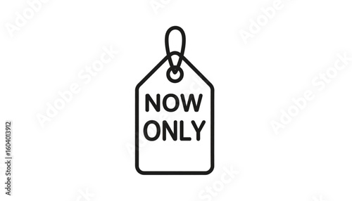 Simple black outline graphic of a now only sale tag.
