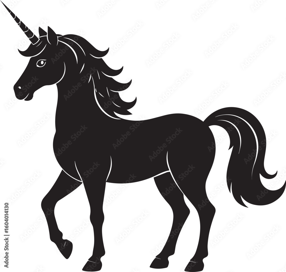 Obraz premium Cute Unicorn Silhouette in Black | Magical Animal Clipart Illustration Vector Format