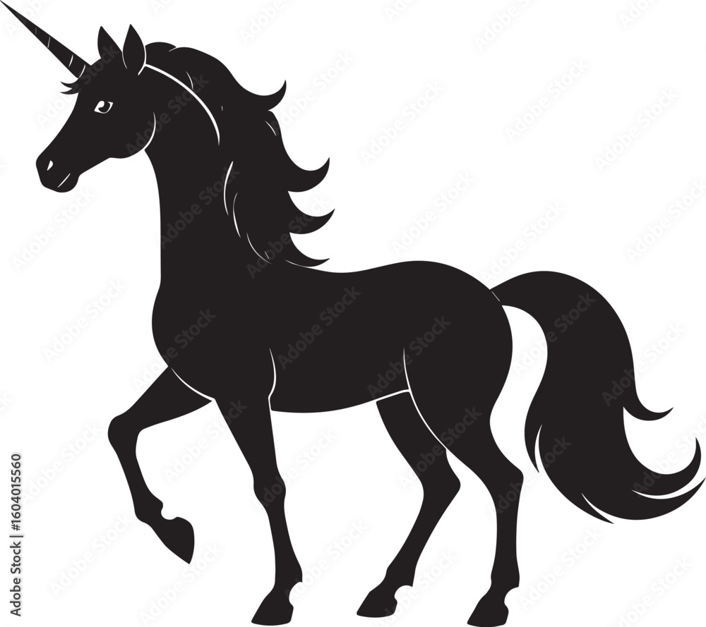 Obraz premium Cute Unicorn Silhouette in Black | Magical Animal Clipart Illustration Vector Format