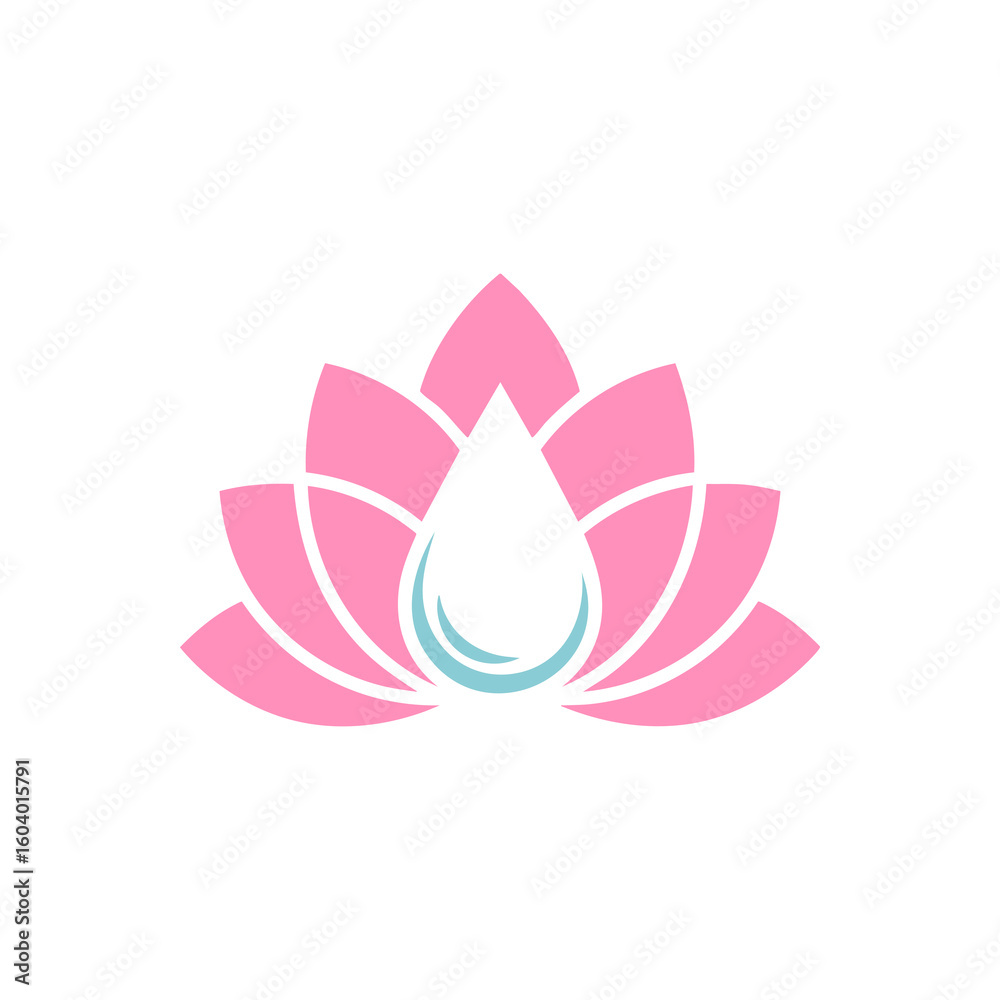 Obraz premium Lotus Flower with Water Drop Logo – A clean and soft logo of a lotus flower with a water drop center, representing purity, wellness, meditation, and natural harmony in modern design.