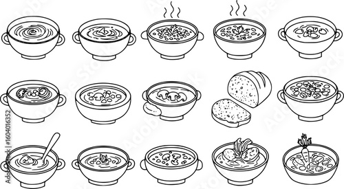 Set of soup icon with outline design. Soup vector illustration
