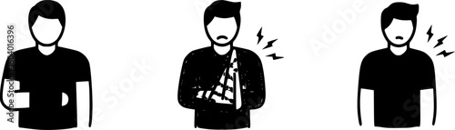 vector set of Work Related Injury Icon – Person Wearing a Sling, man broken arm wearing splint icon, accident injuries icon
