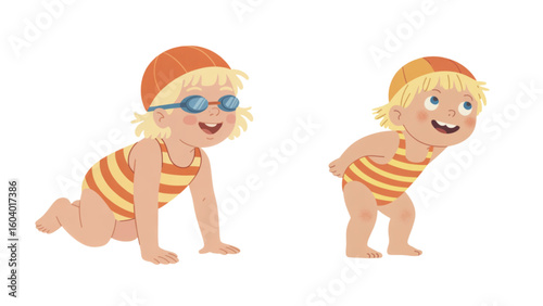Child Wearing Swim Cap – Vector Illustration
