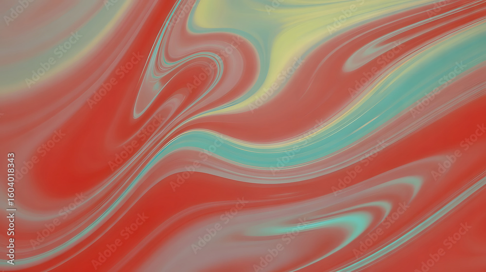 Fototapeta premium Abstract swirling marbled texture in vibrant red and teal with fluid artistic design
