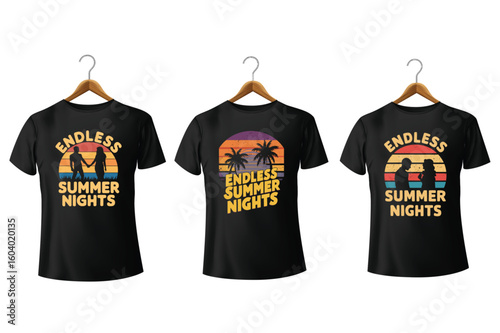 Couple holding hands sunset palms black t-shirt graphic tee