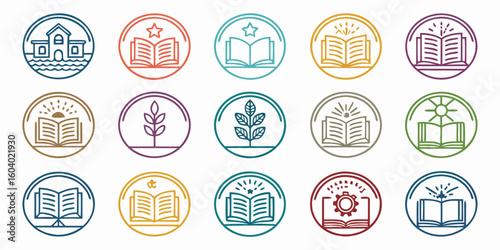 Diverse learning and growth emblems, celebrating knowledge, nature, and innovation with conceptual designs for education and sustainability projects