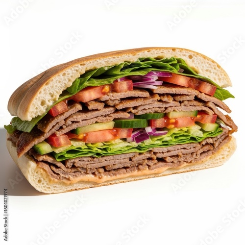 Hearty gyro sandwich packed with meat and fresh vegetables