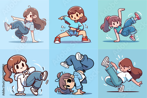 cartoon collection of hip hop girl