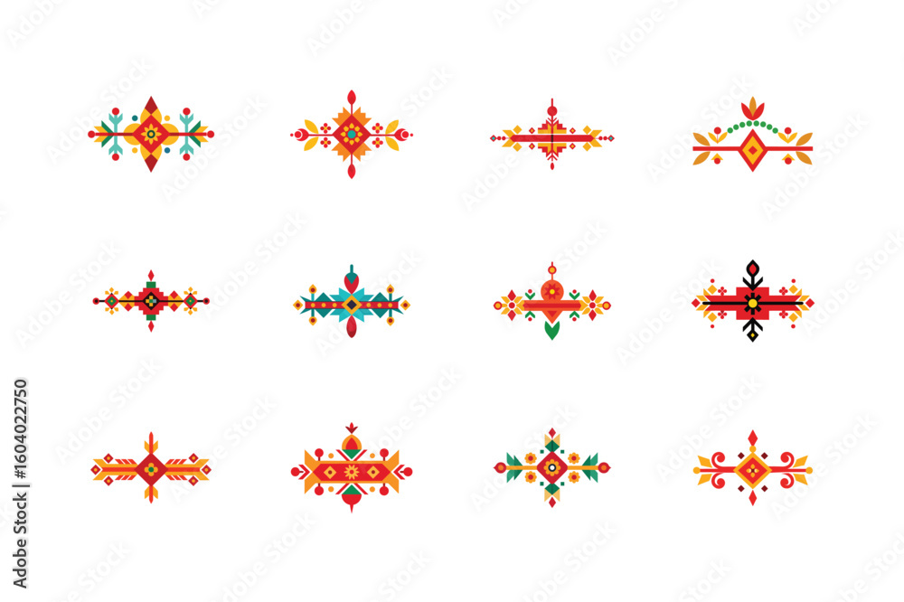 Fototapeta premium Handcrafted ethnic style borders reflecting folk art culture Vector illustration