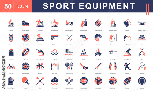 Sport Equipment icon set featuring a wide range of training, game, and fitness gear—perfect for sports centers, athletic branding, workout apps, and physical education materials.