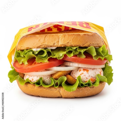Freshly made sandwich with lettuce tomato and onion