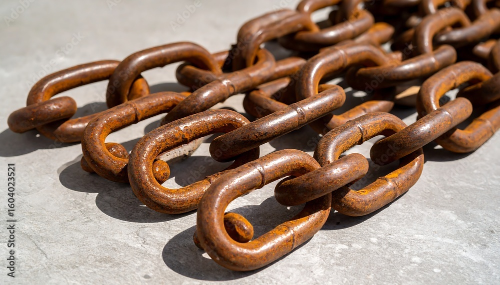 Fototapeta premium Rust-colored metal chains on a light gray surface