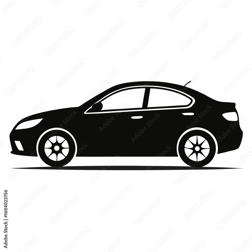 Fototapeta premium Car Side View vector clean black silhouette design white background