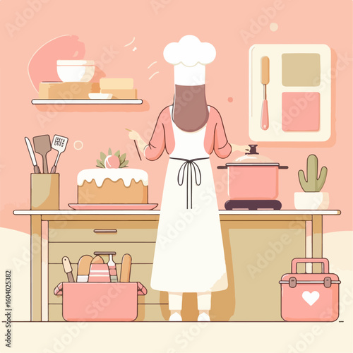 flat illustration of a person cooking