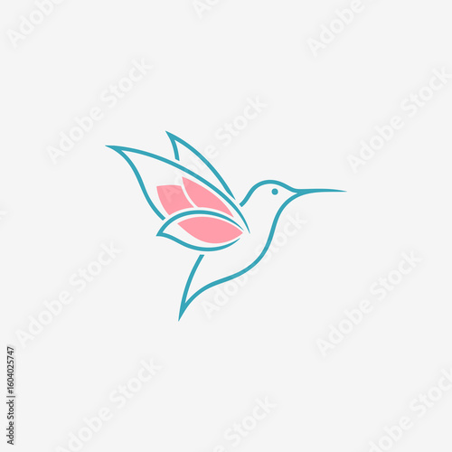 Hummingbird Logo Design – A soft and elegant hummingbird icon with flower-like wings, symbolizing beauty, agility, joy, and creativity.
