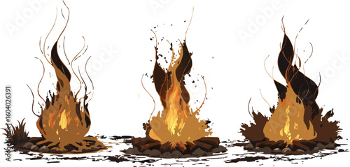 Cozy campfire collection perfect for camping designs, outdoor adventures, and warm inviting graphics, enjoy the heat from these cozy campfires