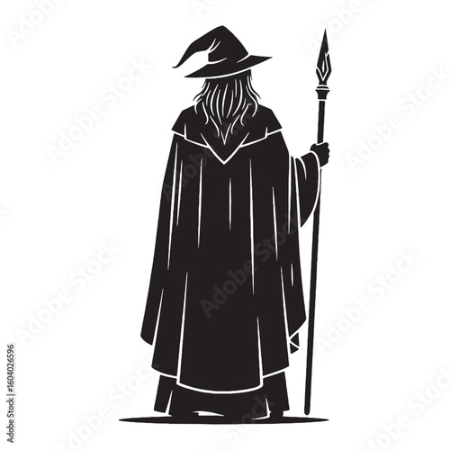 Master of arcane secrets – Wizard silhouette rendered in swirling Wizard vector – Wizard illustration – Halloween vector

