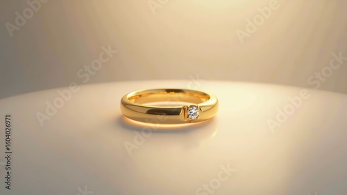 Elegant Gold Band with Single Diamond Accent:  Perfect for Wedding or Anniversary