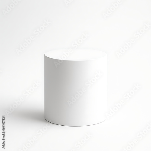 Minimalist White Cylinder Product Display Platform for Presentation and Showcase Against a White Background in Studio Photography