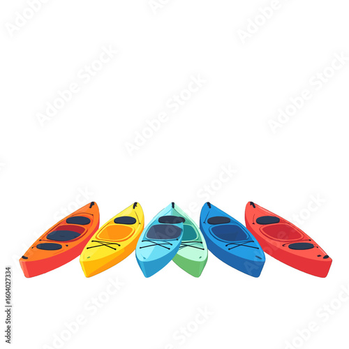Colorful Kayaks Stacked Against White Background