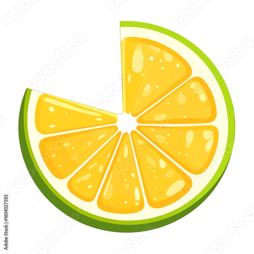 Vibrant cartoon lime slice with a glossy yellow pulp, green rind, and one missing wedge.