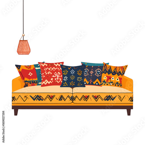 Colorful Patterned Sofa with Cushions