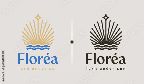 Sunset Sun Wave Logo Template. Universal creative premium symbol. Vector illustration. Creative Minimal design template. Symbol for Corporate Business Identity