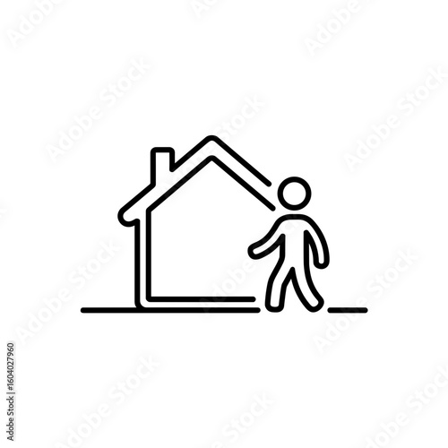 Person Walking Towards a House in a Minimalist Graphic Design