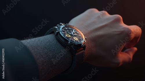 Stylish Men's Chronograph Wristwatch: Dark Luxury Timepiece