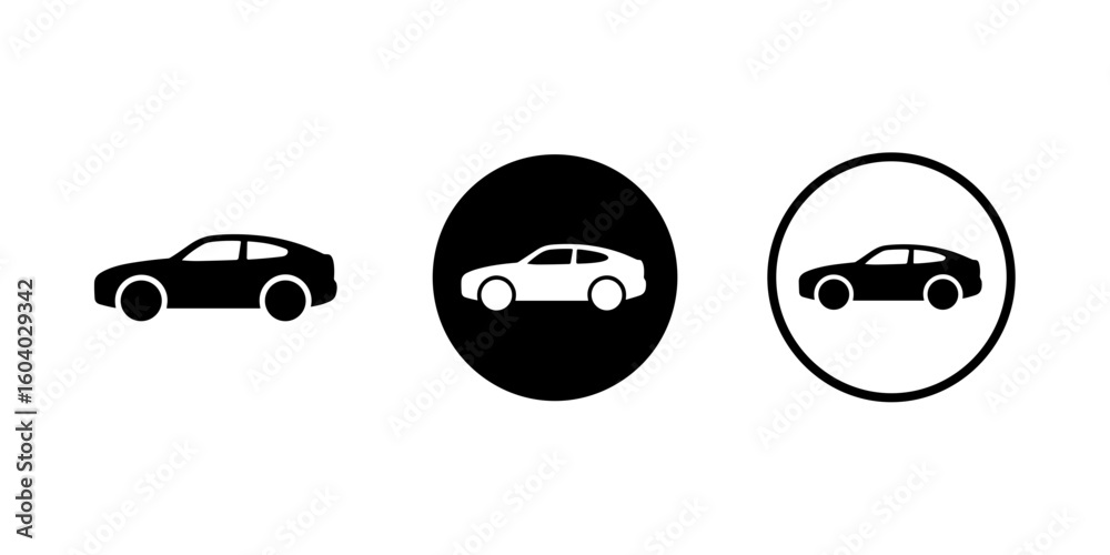 Naklejka premium Icon Set Simple Graphic of a Car in Black and White Vector Style