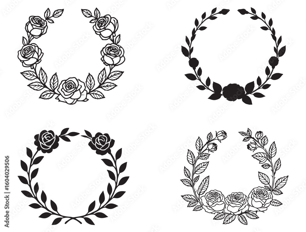 Fototapeta premium ROSE FLOWER WREATH SILHOUETTE