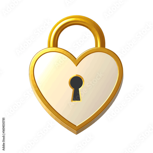 A shiny, heart-shaped padlock with a polished gold frame and creamy ivory face.