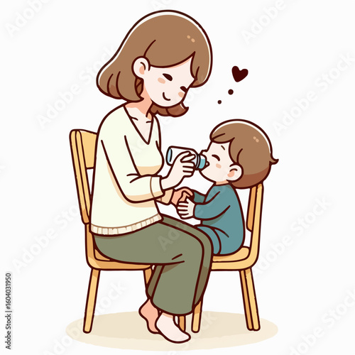 illustration of mother breastfeeding her child