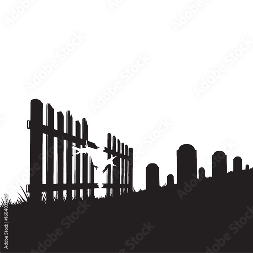 A silent field of sorrow – Cemetery silhouette framed in chilling Cemetery vector – Cemetery illustration – Halloween vector

