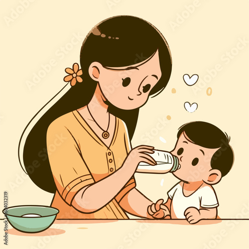 illustration of mother breastfeeding her child