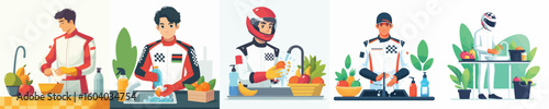 vector character of racer washing fruit