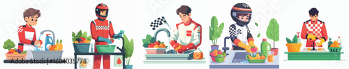 vector character of racer washing fruit
