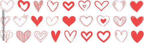 Red Hearts Romantic Love Valentine Icons Set