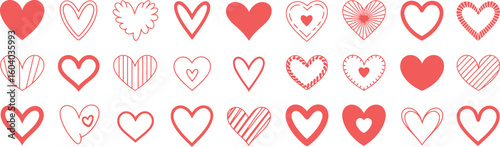 Red Hearts Romantic Love Valentine Icons Set