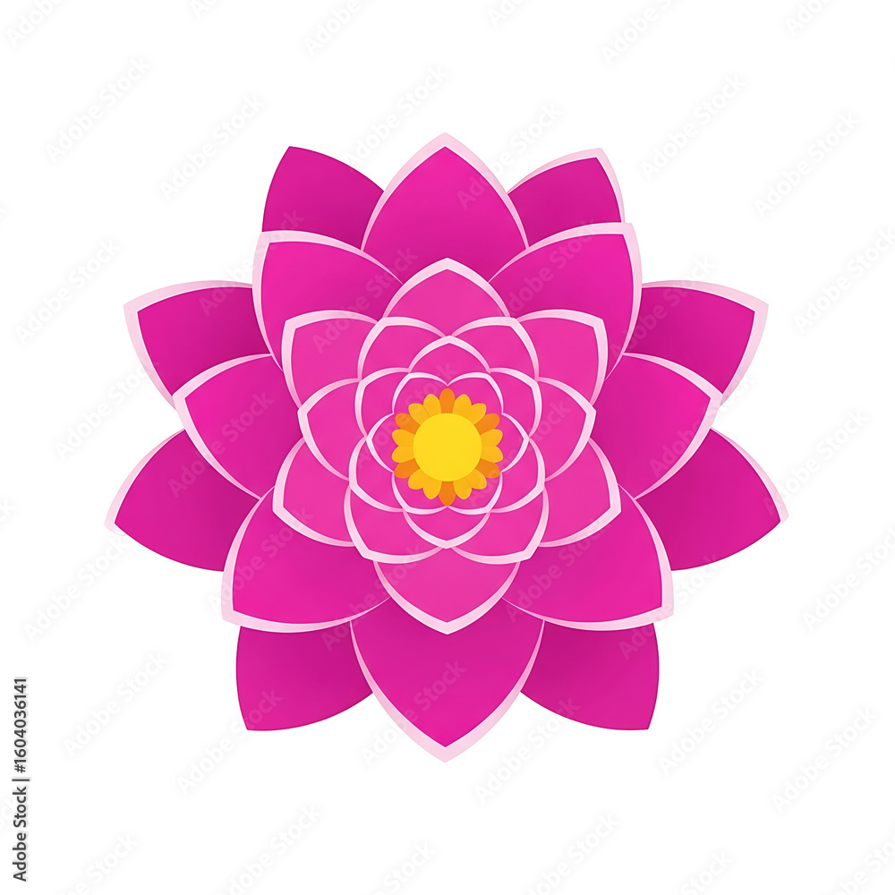 Fototapeta premium Stylized Pink Lotus Flower with Yellow Center and White Edges.