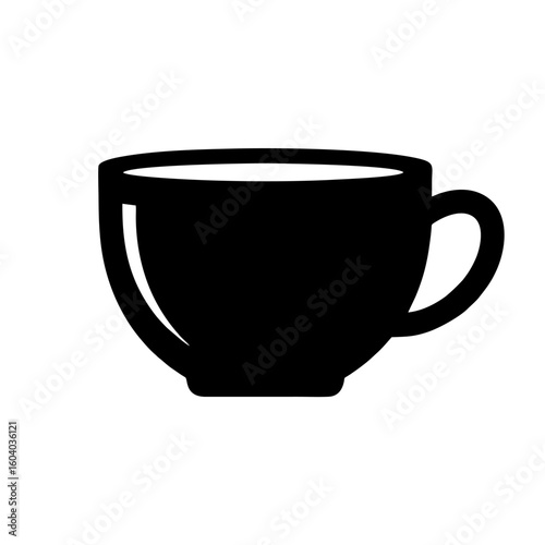A simple black silhouette icon of a teacup or coffee mug with a handle, isolated on a white background.