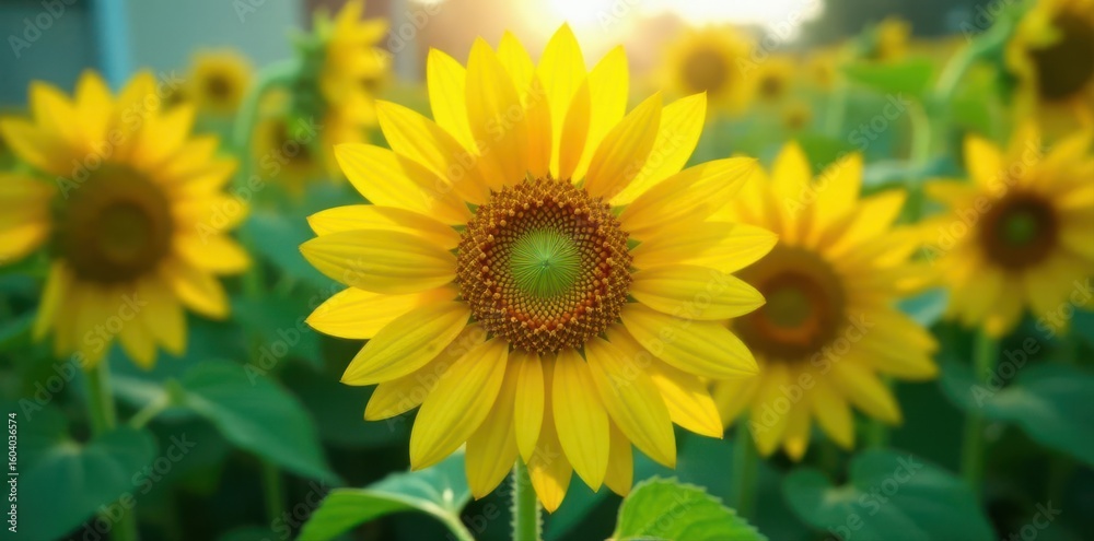 Sole sunflower, vivid yellow petals, lush green foliage , plant, botany Sole sunflower, vivid yellow petals, lush green foliage , plant, botany