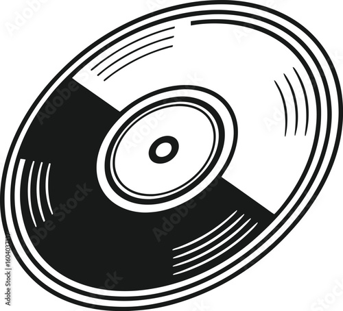 Vector art of black and white illustration of a vinyl record with divided sections and grooves