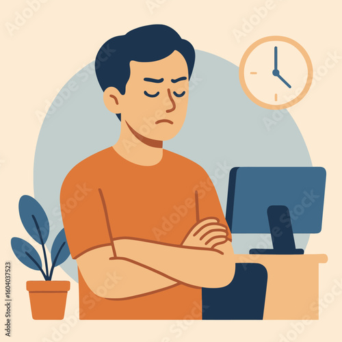 Flat illustration of confident man defending his dignity by calmly refusing pressure