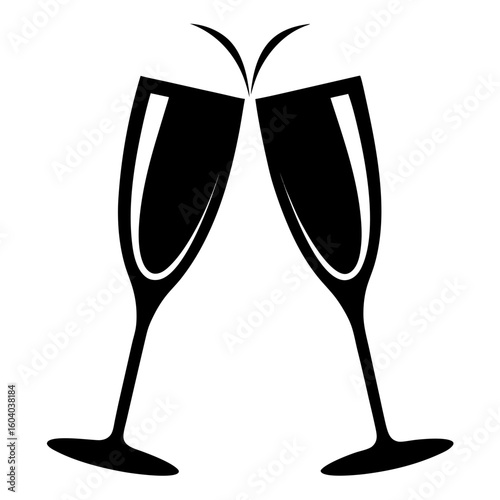 Champagne Glasses vector clean black silhouette design white background
