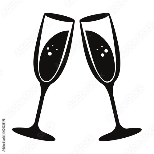 Champagne Glasses vector clean black silhouette design white background