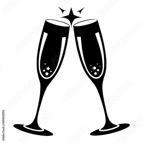 Champagne Glasses vector clean black silhouette design white background
