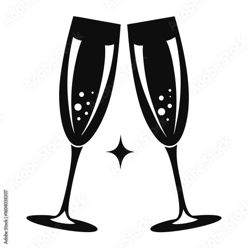 Champagne Glasses vector clean black silhouette design white background